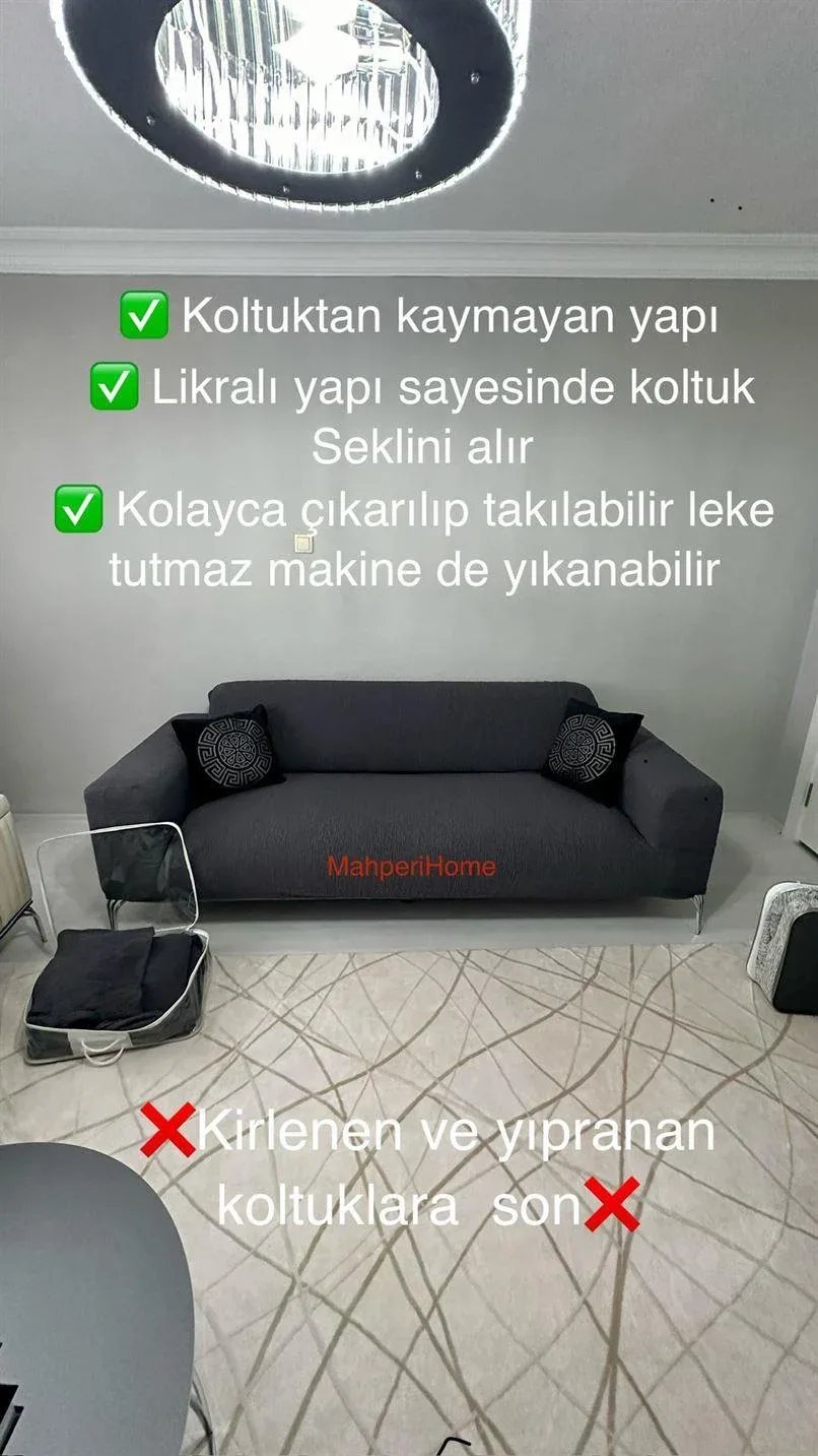 Koltuk örtüsü ile birlikte gelen yastık ve kırlent kılıfları