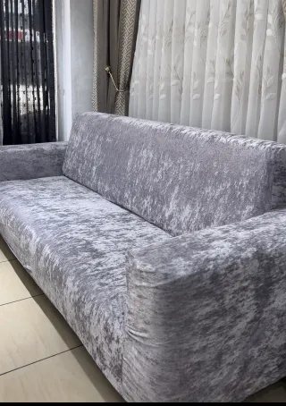 Gümüş Gri Kadife Koltuk Örtüsü
